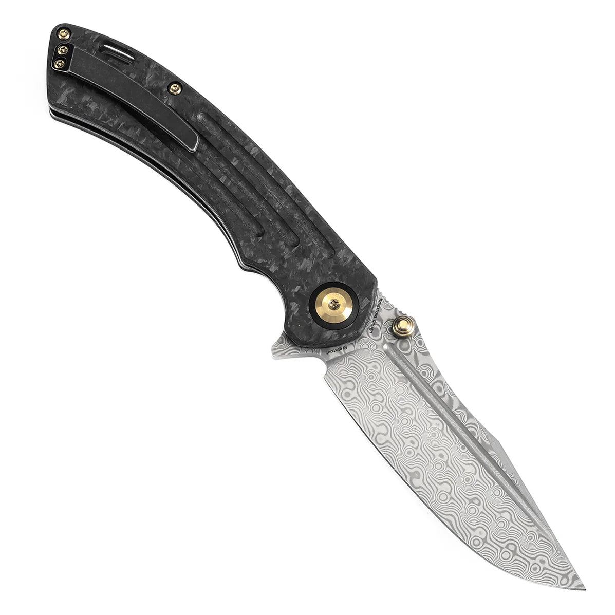 Kansept Pretatout 3.56" Damascus Shred Carbon Fiber Black K1032D2
