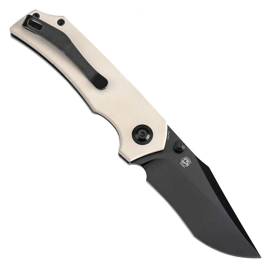 Tenable Fermi T1122A1 – 3.11" Black TiCN-Coated 14C28N Blade, Ivory White G10 Handle with Liner Lock