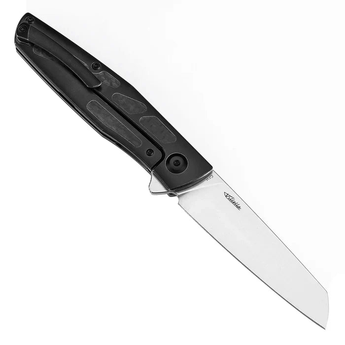 Kansept Cru 3.46" CPM-S35VN Stonewashed Blackwash Titanium & Twill Carbon Fiber Black K1092A5