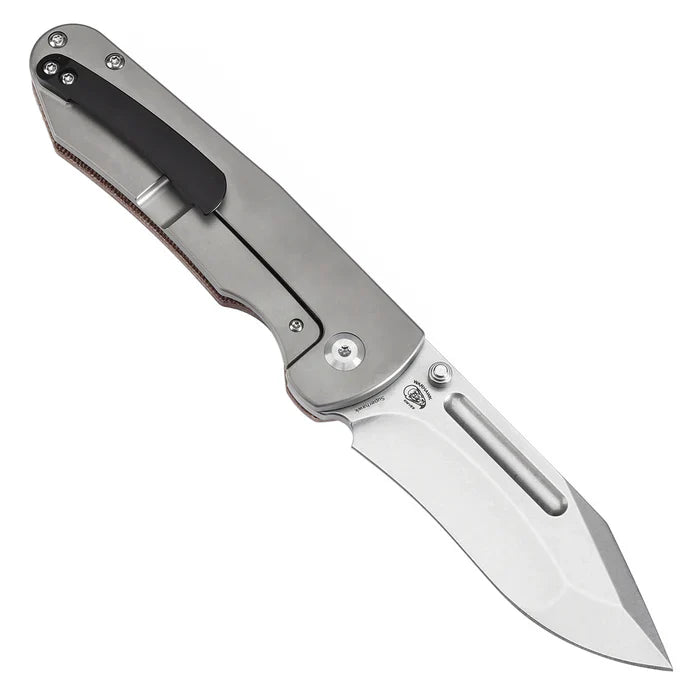 Kansept Superhawk 3.89'' CPM-S35VN Stonewashed Titanium & Brown Micarta-K1084B1