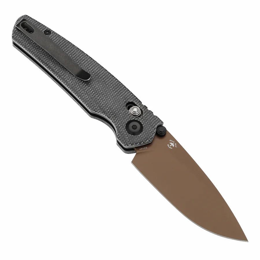 Tenable Raven T2109V6 – 3.14" Rose Gold Coated 14C28N Drop Point Blade, Black Micarta Handle, Crossbar Lock – Designed by Black Bird Blades