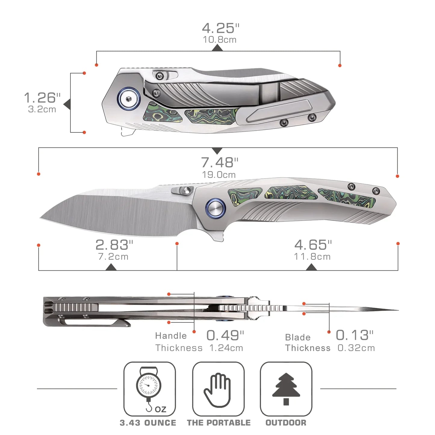 Remette Kestrel 2.83" S35VN Titanium+Carbon Fiber RTPO-A