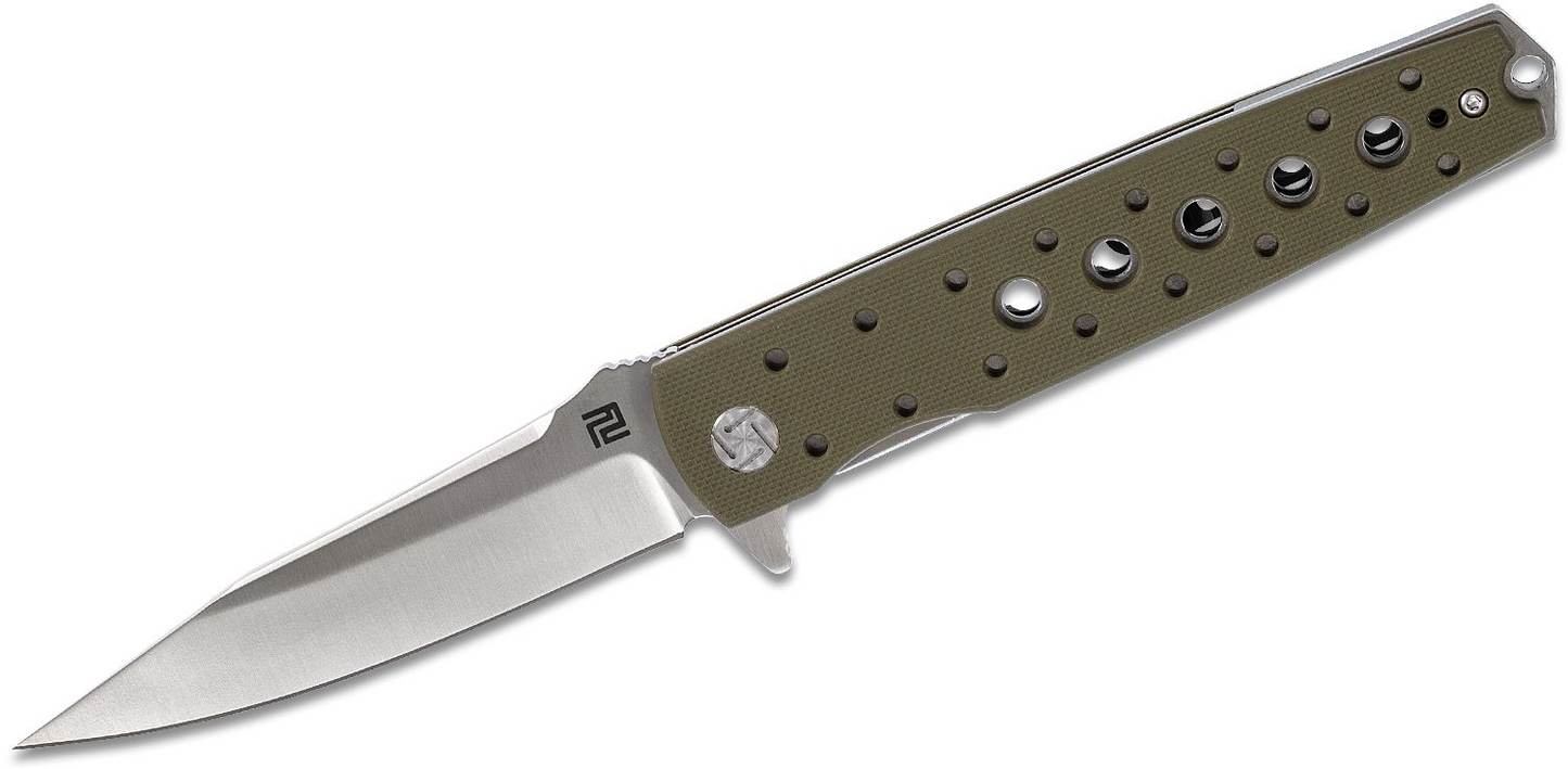 Artisan Cutlery Virginia 1807P-GNF Flipper Knife 3.94" D2 Satin Blade, Textured Green G10 Handles