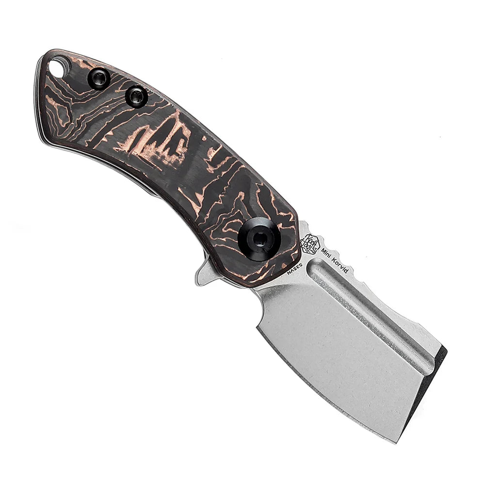 Kansept Mini Korvid 1.45" Stonewashed CPM-S35VN Copper Carbon Fiber Black Copper K3030B1