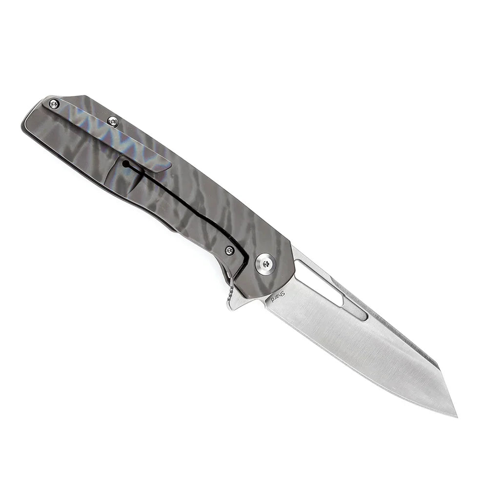 Kansept Shard K1006A15 – 3.48" Satin CPM-S35VN Reverse Tanto Blade, Tiger Stripe Flamed Titanium Handle, Frame Lock – Designed by Kim Ning