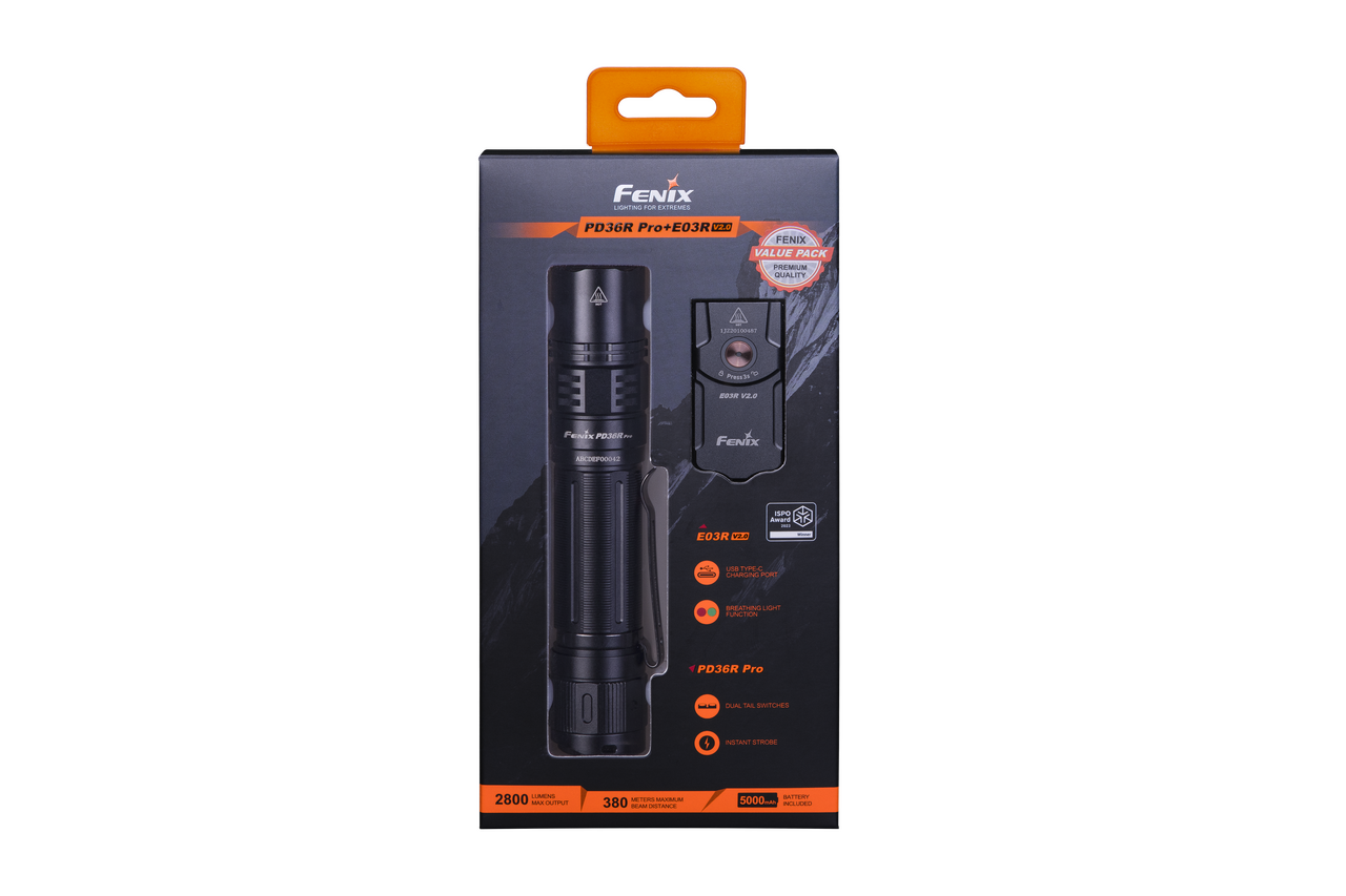 Fenix PD36R Pro 2800 Lumen USB-C Rechargeable Flashlight w/ E03R V2 Holiday Kit