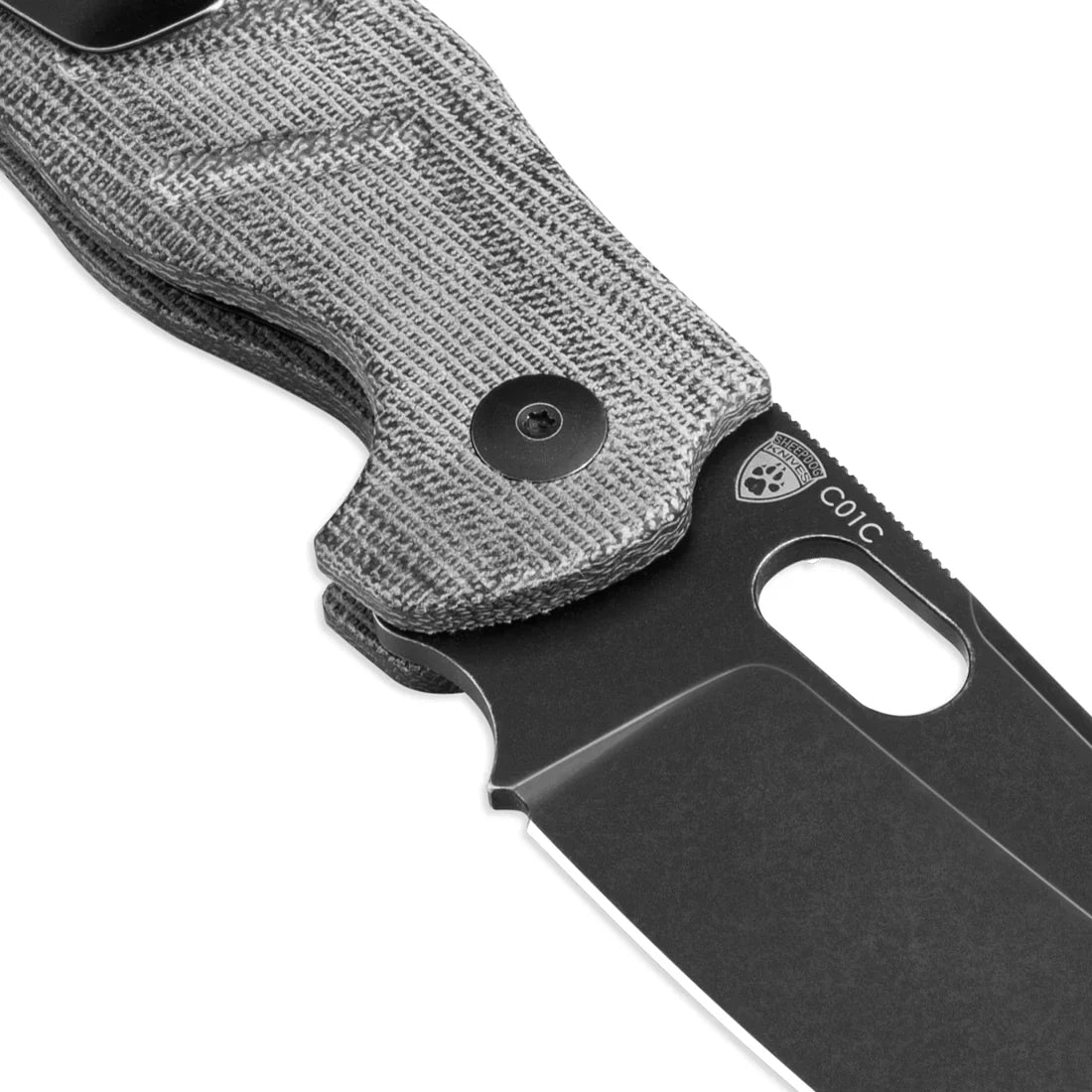 Kizer Sheepdog Button Lock 3.29in 154cm Black Stonewashed Blade Micarta Handles - V4488BC1