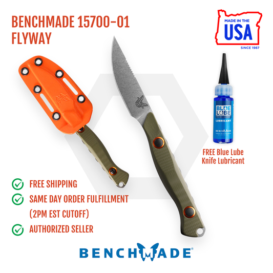 Benchmade Flyway 15700-01 front view – 2.7″ CPM-S90V bird and trout fixed blade knife, OD Green G10