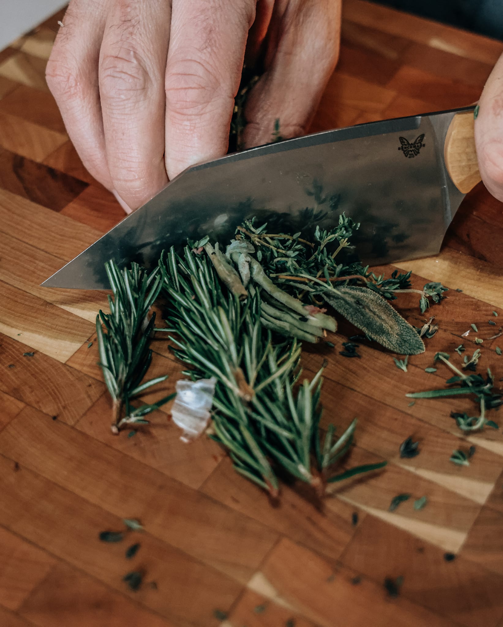 Benchmade Station Knife 4010-02 chopping herbs in the kitchen