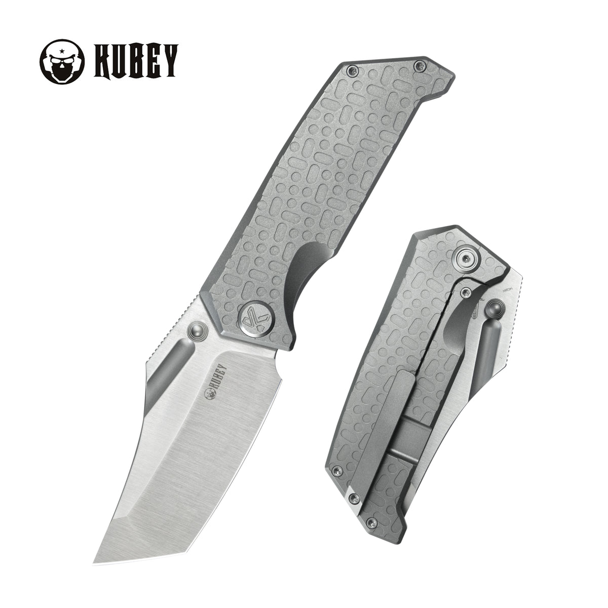 Kubey Hamster Frame Lock Folding Knife Gray Titanium Handle 3.46" Satin 14C28N KU402A