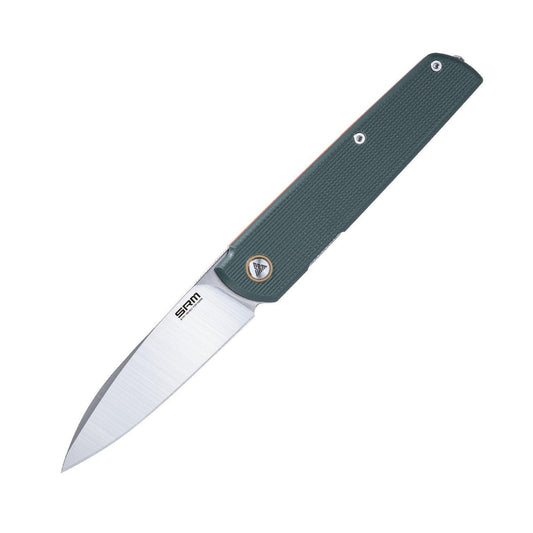 SRM Qrick - 3.23" Brushed Blade - Green/Orange G10 Handle - 408L-GX