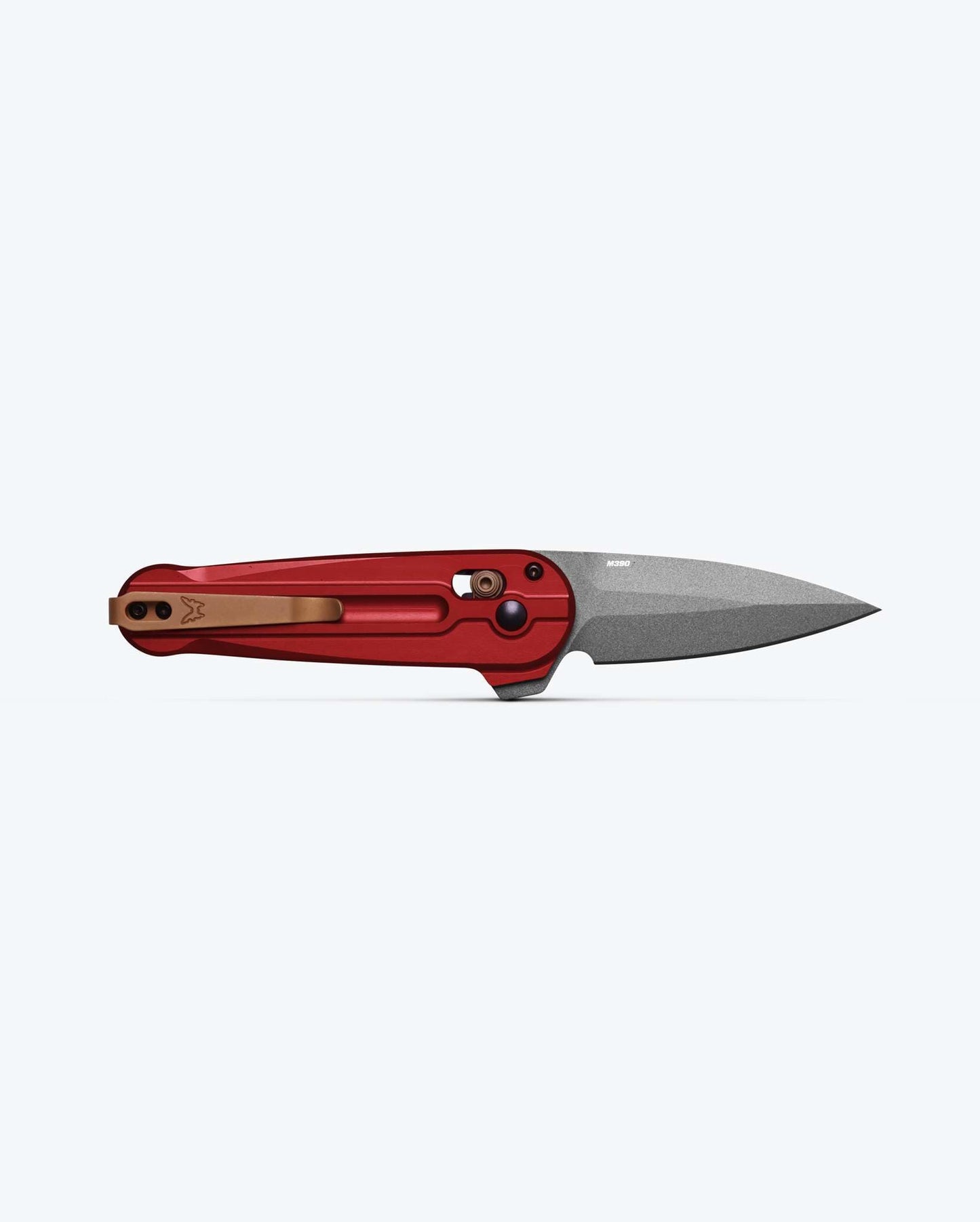 Benchmade Lowden 491GY-01 blade detail – M390 gray Cerakote spear point