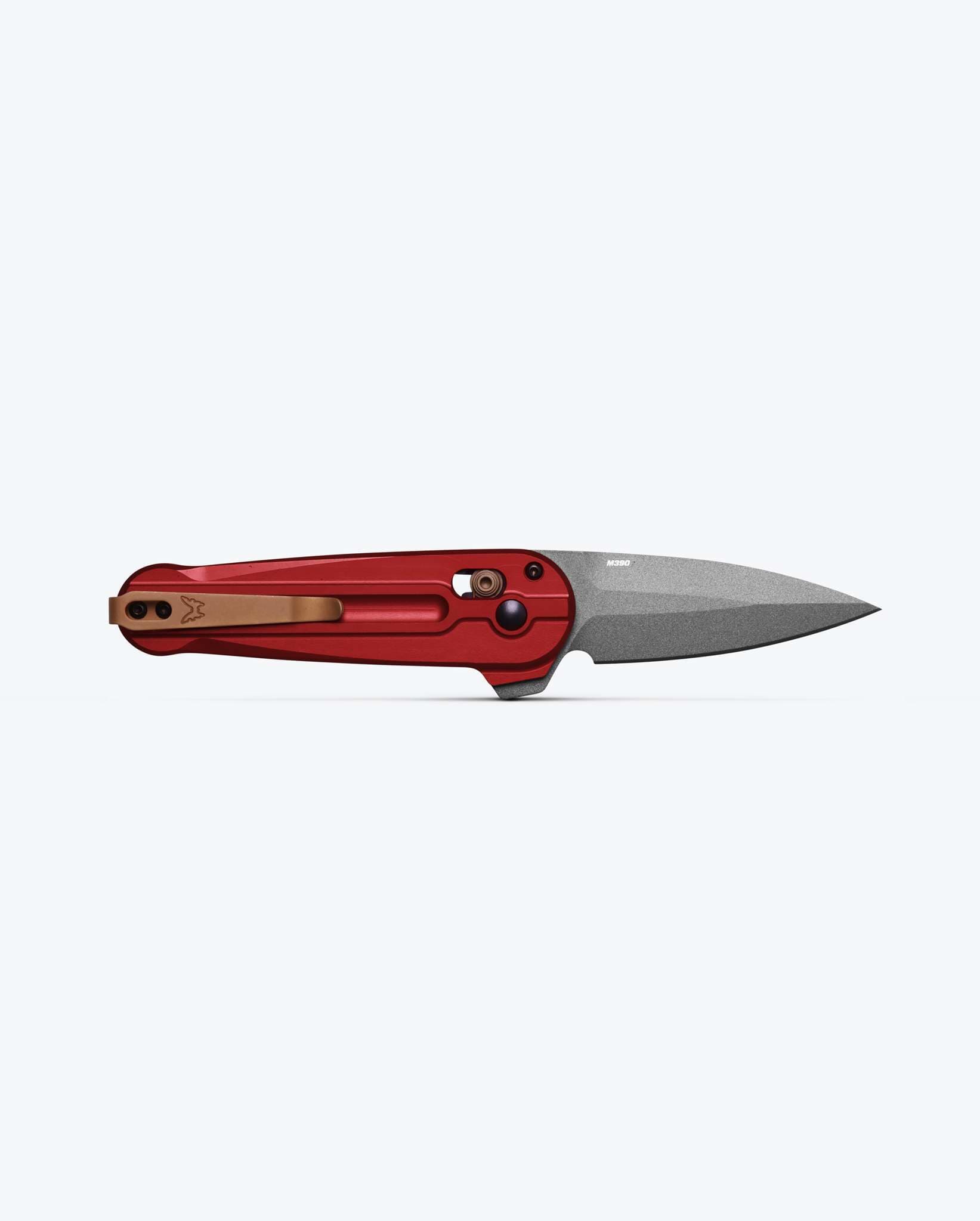 Benchmade Lowden 491GY-01 blade detail – M390 gray Cerakote spear point