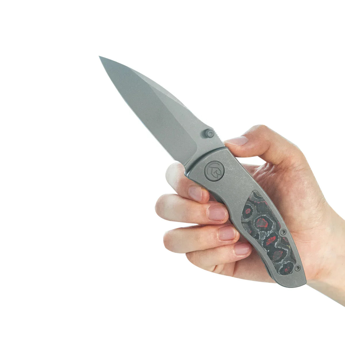 KB Vertigo Folding Knife 3.11" S35VN Wharncliffe Blade Darkwash Titanium with Santa Clara CF Inlays KB258A