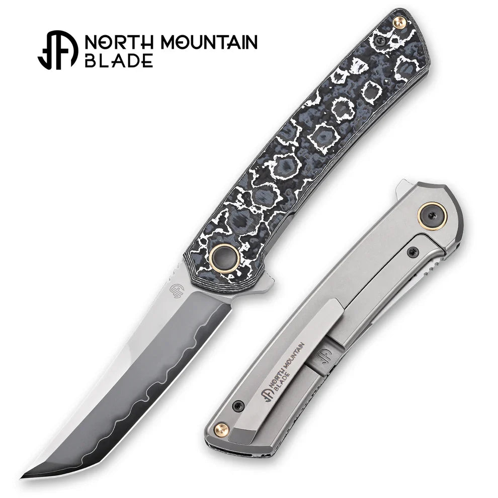 North Mountain Zero 3.5" Tanto Blade White Camo Ceramic Carbon Fiber Handles