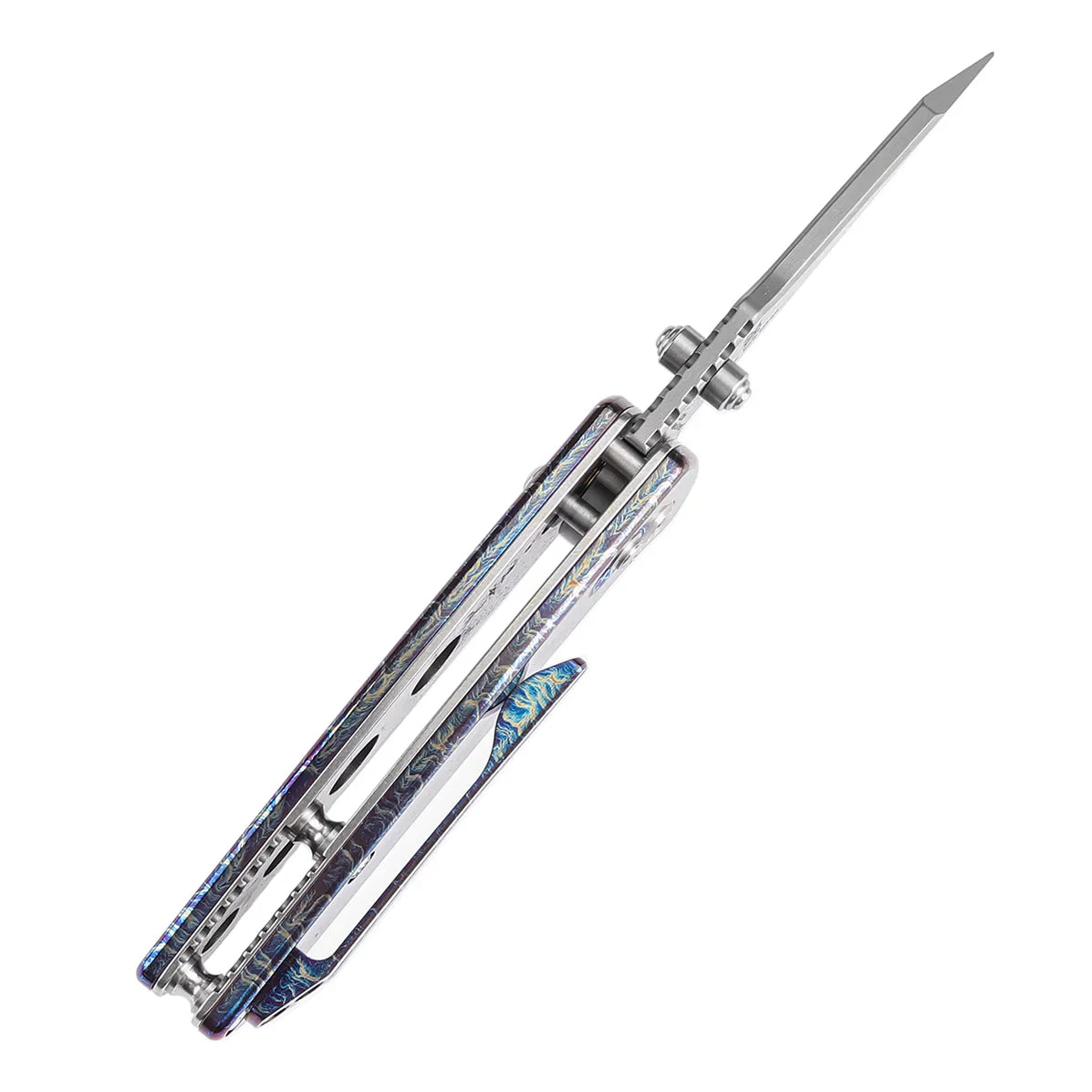 Kansept Little Main Street 2.26" Damascus Titanium with Lightning Strike Finish Blue Purple K2015V1