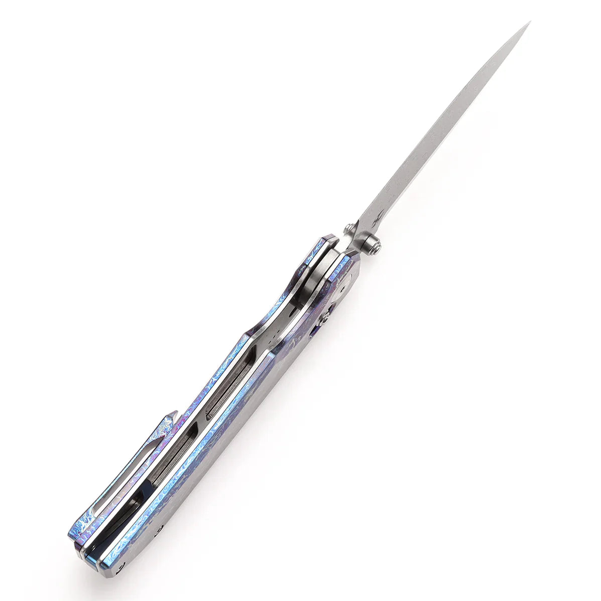 Kansept Eaglestrike 3.73" Damascus Titanium with Lightning Strike Finish Purple Blue K1095V1