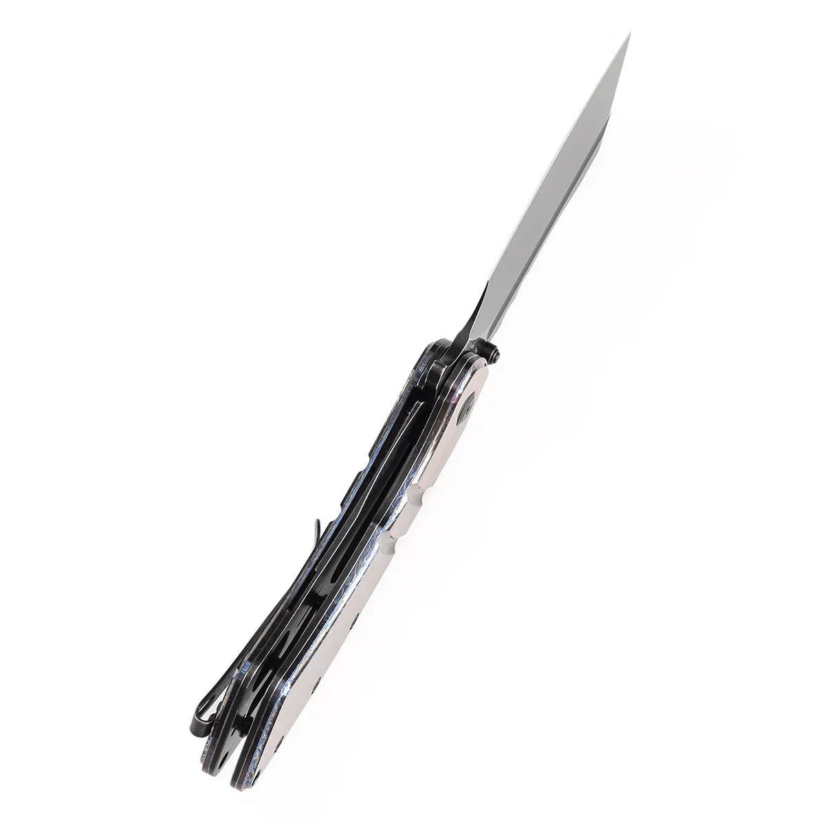 Kansept XL Korvid 3.55" CPM S35VN Titanium with Lightning Strike Finish Black Purple Blue K1030A11