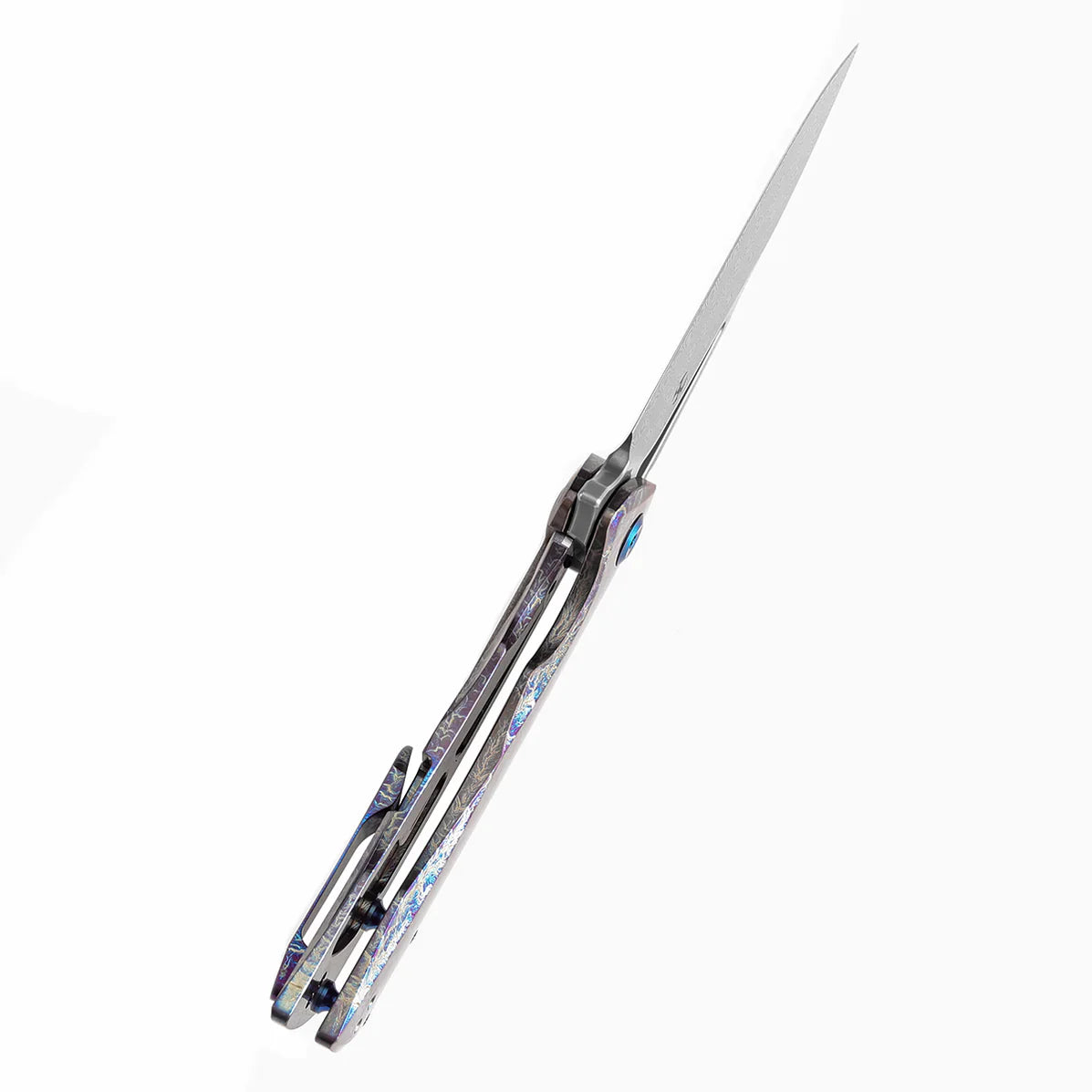 Kansept Kryo 3.58" Damascus Titanium with Lightning Strike Finish Blue K1001A6
