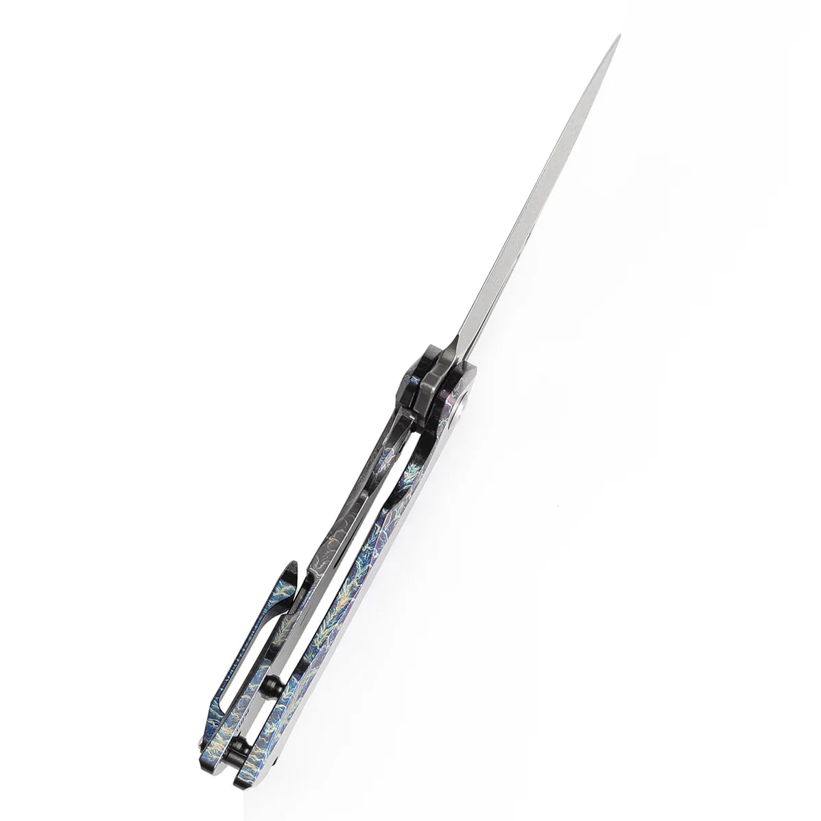 Kansept Mini Kryo 2.9" Damascus Titanium with Lightning Strike Finish Blue K2001S2