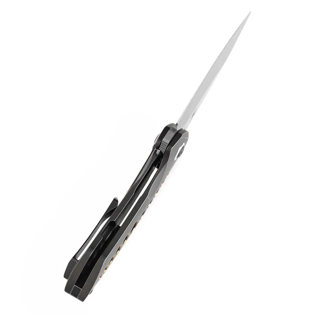 Kansept ODD 21 3.08" Damascus lackwash Titanium with Bronze Anodized Holes Black K1077A3