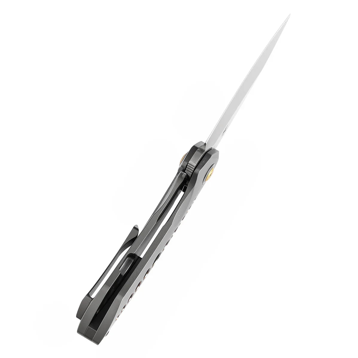 Kansept ODD 21 3.08" Damascus Grey Anodized Titanium with Bronze Holes K1077A2