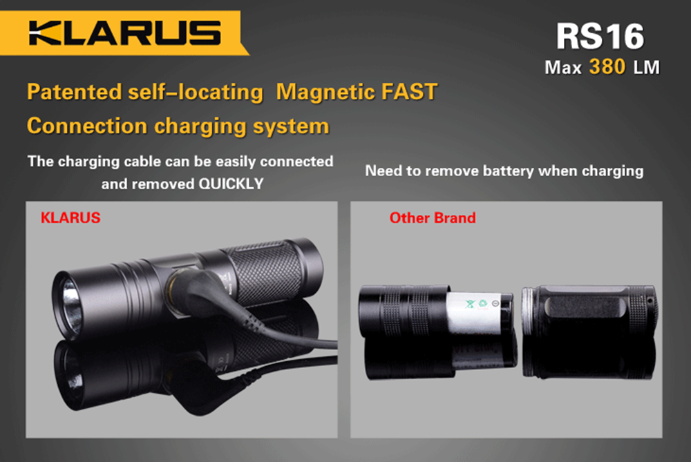 Klarus RS16 380 Lumen Rechargeable Flashlight Battery Included
