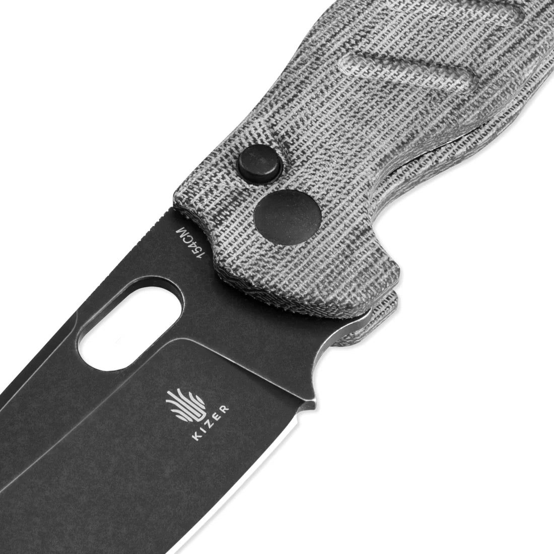 Kizer Sheepdog Button Lock 3.29in 154cm Black Stonewashed Blade Micarta Handles - V4488BC1