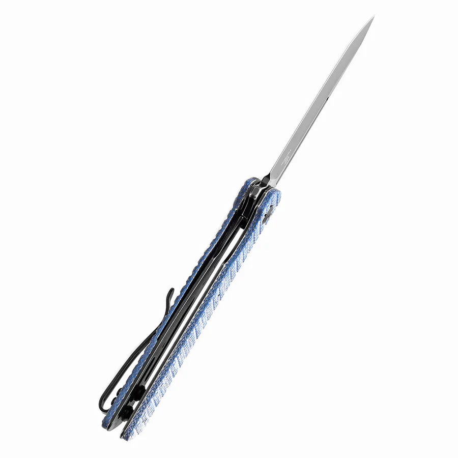 Tenable Anomaly T2038T3 – 3.14" Blackwash Nitro-V Tanto Blade, Blue Micarta Handle with Frag Pattern and Liner Lock