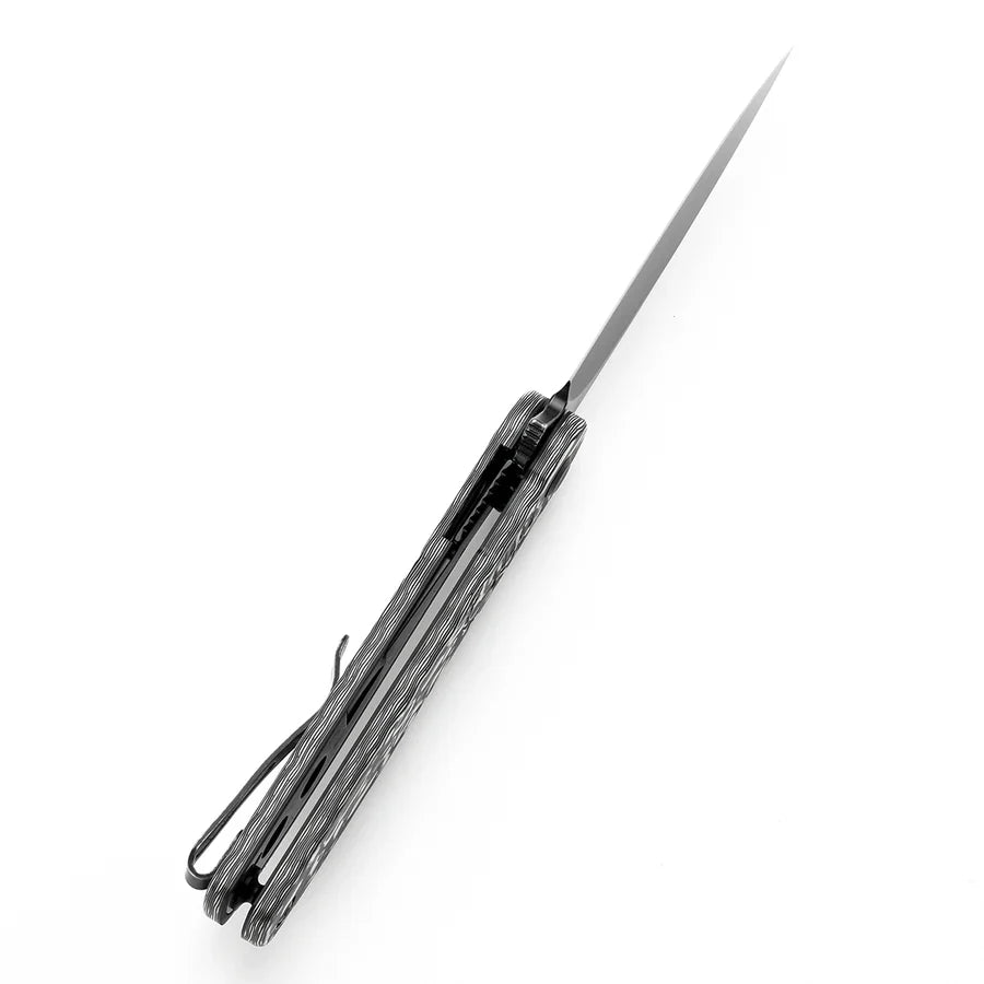 Tenable Einar T2072A4 – 3.13" Blackwash Nitro-V Drop Point Blade, Black & White Carbon Fiber Handle