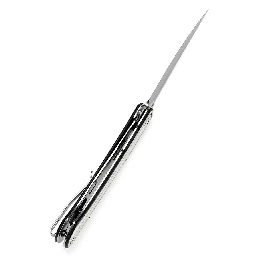 Tenable Kratos T1024A5 – 3.79" Nitro-V Stonewashed Drop Point Blade, Black & White G10 Handle, Liner Lock – Designed by Ostap Hel