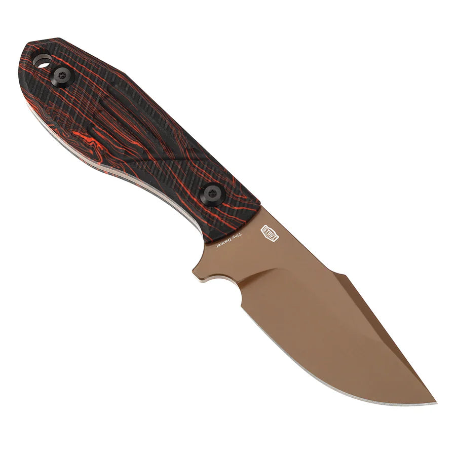 Tenable Tiny Dancer G014A2 – 3.17" Rose Gold Coated D2 Drop Point Blade, Black & Red G-mascus Handle, Fixed Blade EDC Knife
