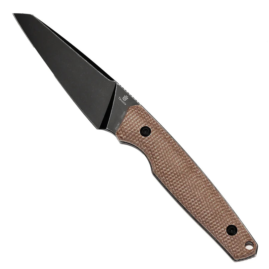 Tenable Outdoor Parr Fixed Blade Knife – 3.12" Reverse Tanto 14C28N Blade, Brown Micarta Handle, Kydex Sheath – G011B4