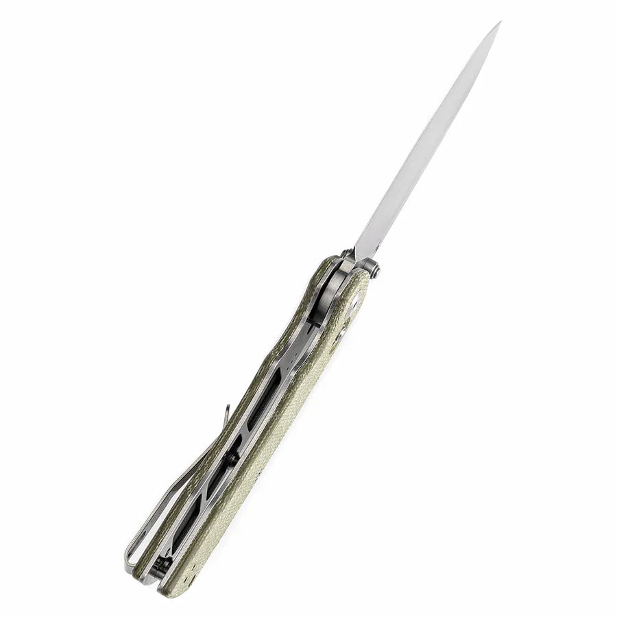 Tenable Kryo T1001V6 – 3.58" Stonewashed 14C28N Blade, Green Micarta Handle with Liner Lock