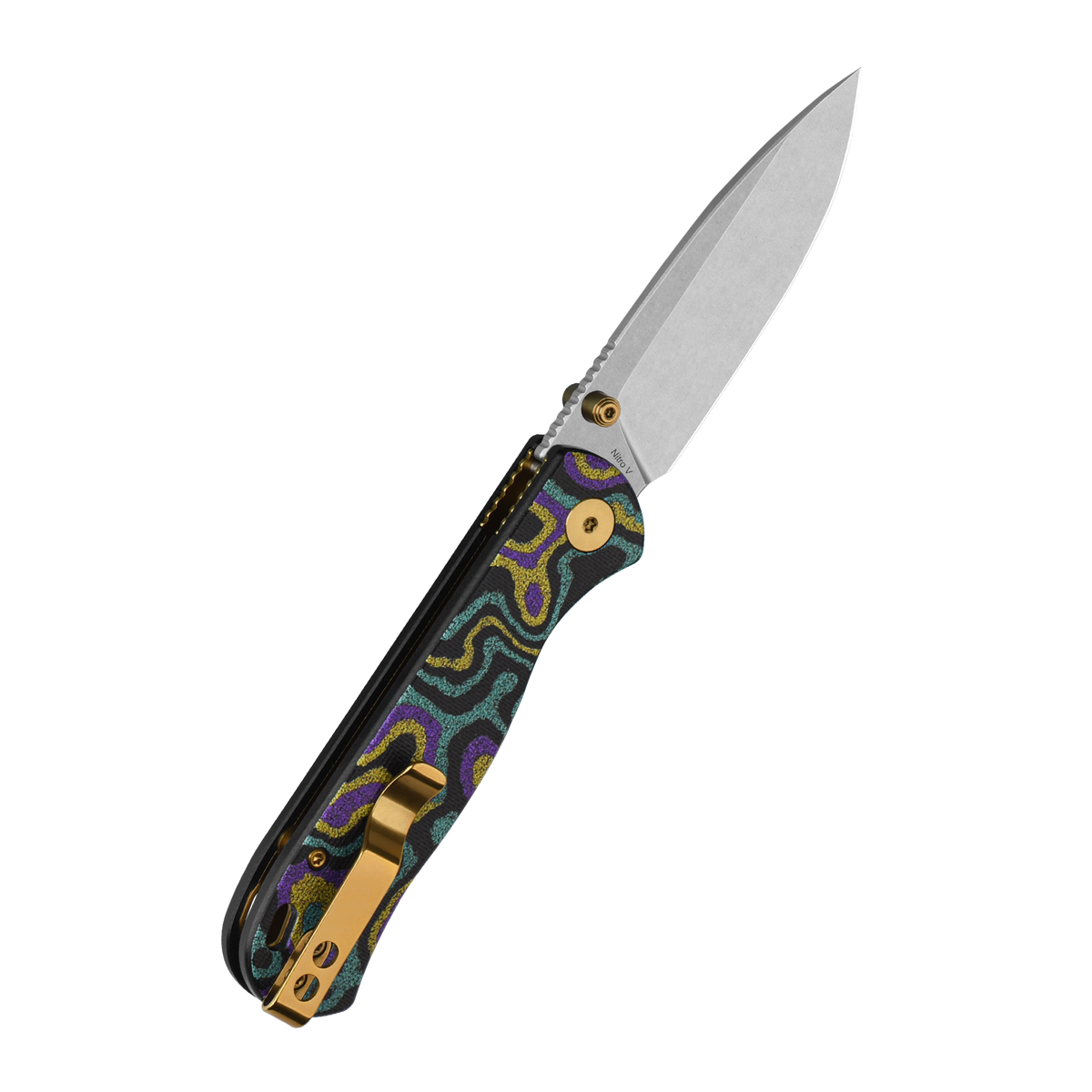 QSP Ferret Mardi Gras Exclusive 3in Nitro V Stonewashed Blade G10 Handles