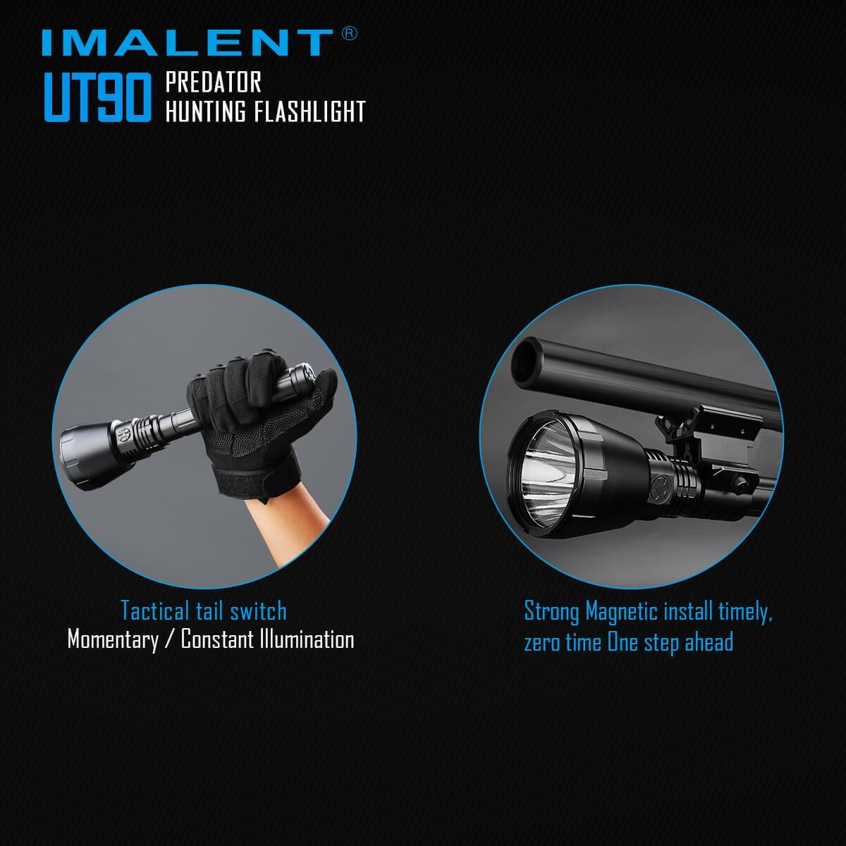 Imalent UT90 Predator 4800 Lumen Rechargeable Flashlight Kit - Red / Green Filters, Mount, pressure switch included