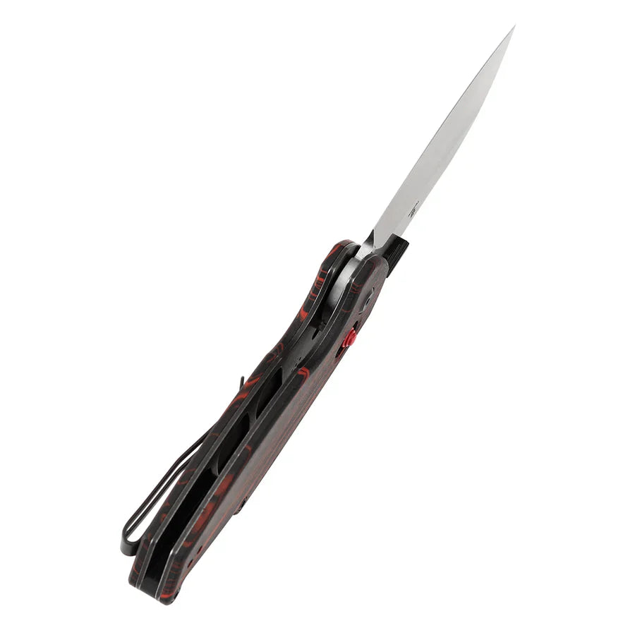 Tenable Model 6 T1022V8 – 3.1" Stonewashed 14C28N Sheepsfoot Blade, Red & Black G-mascus Handle, Crossbar Lock – Designed by Nick Swan