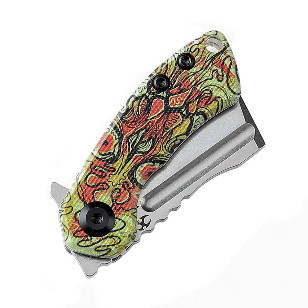 Kansept Mini Korvid 1.45" Stonewashed 154CM G10 with Undead Print-Yellow T3030B4