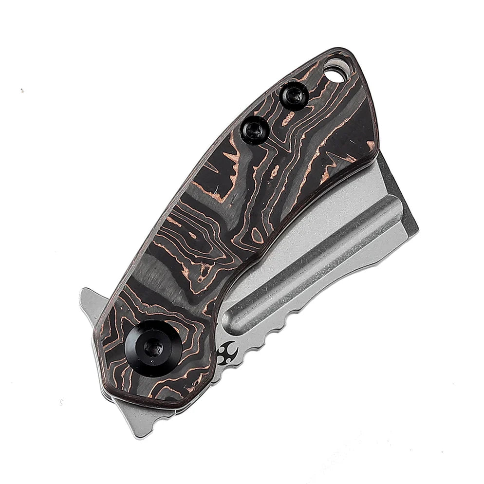 Kansept Mini Korvid 1.45" Stonewashed CPM-S35VN Copper Carbon Fiber Black Copper K3030B1