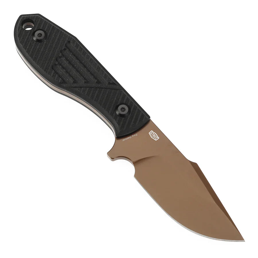 Tenable Tiny Dancer G014A1 – 3.17" Rose Gold Coated D2 Drop Point Blade, Black G10 Handle, Fixed Blade EDC Knife