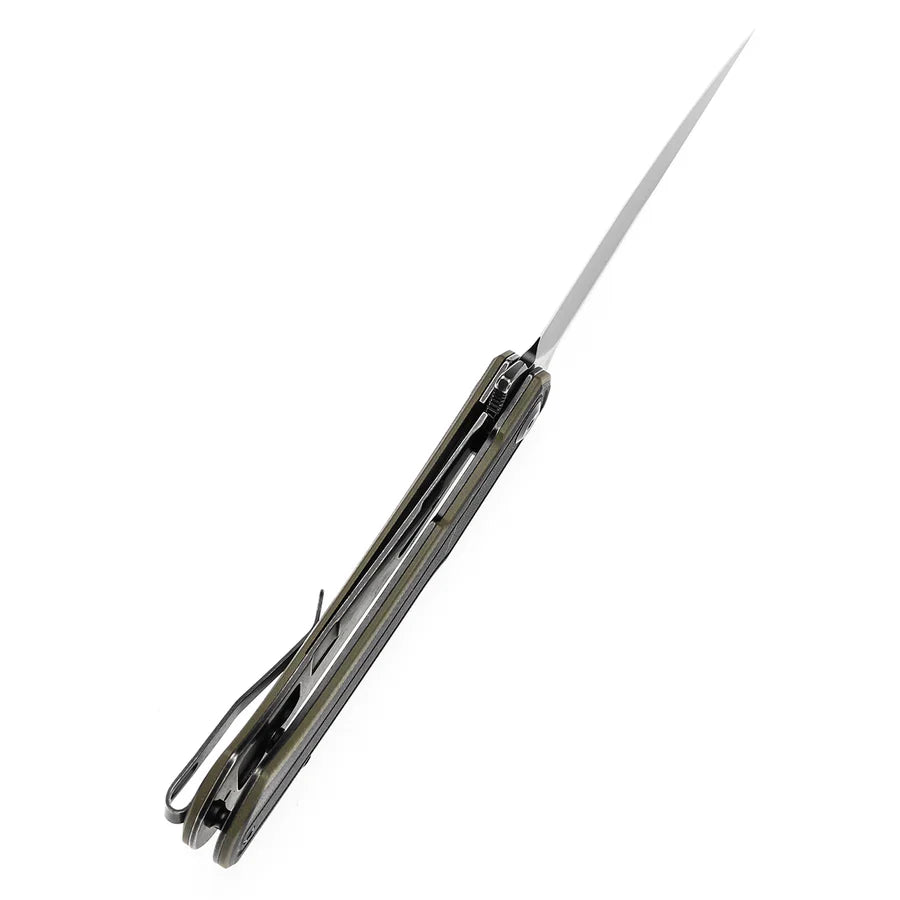 Tenable Kratos T1024A4 – 3.79" Nitro-V Blackwash Drop Point Blade, Black & Green G10 Handle, Liner Lock – Designed by Ostap Hel