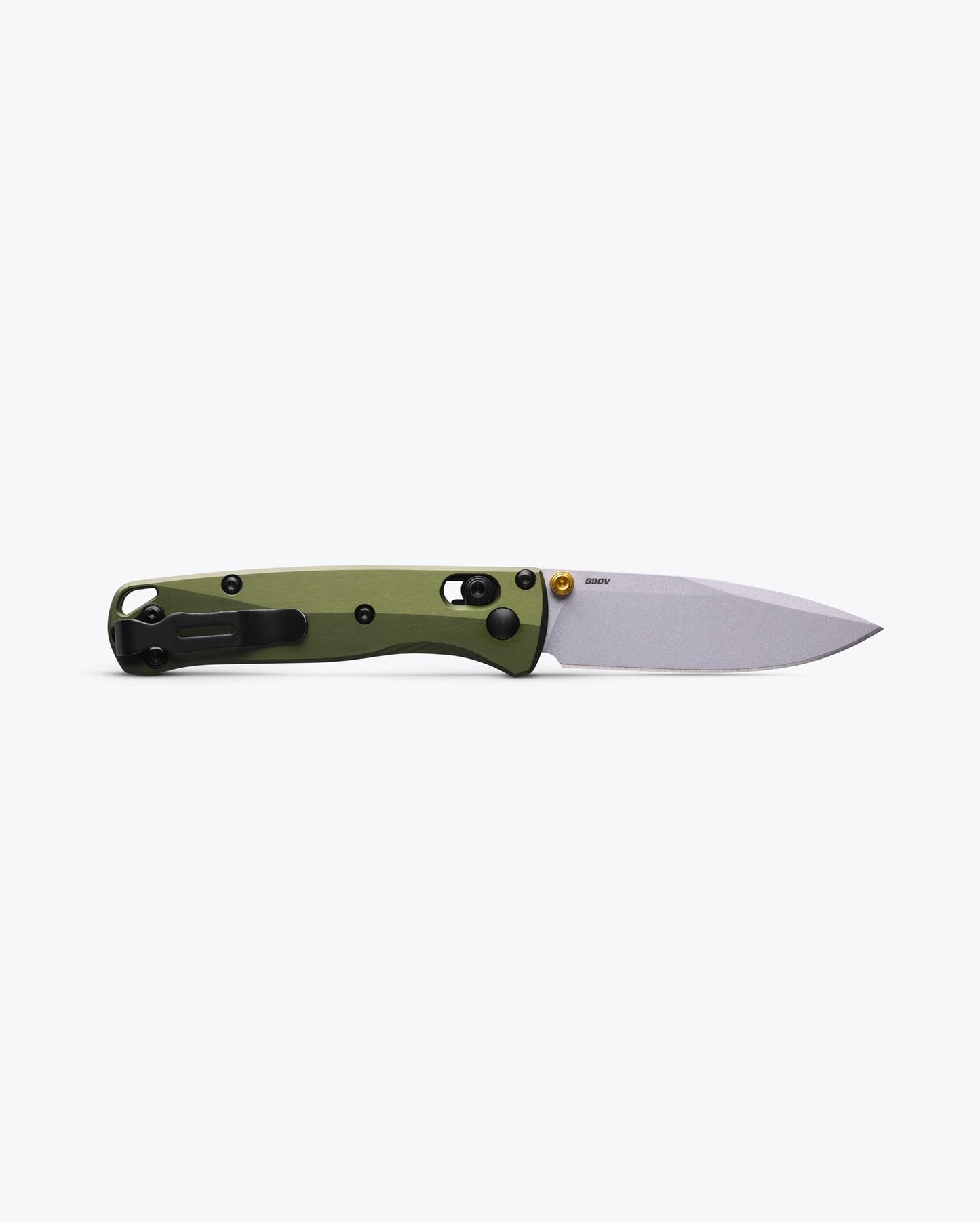Benchmade Mini Bugout 533SL-10 blade detail, Crushed Silver Cerakote CPM-S90V drop-point