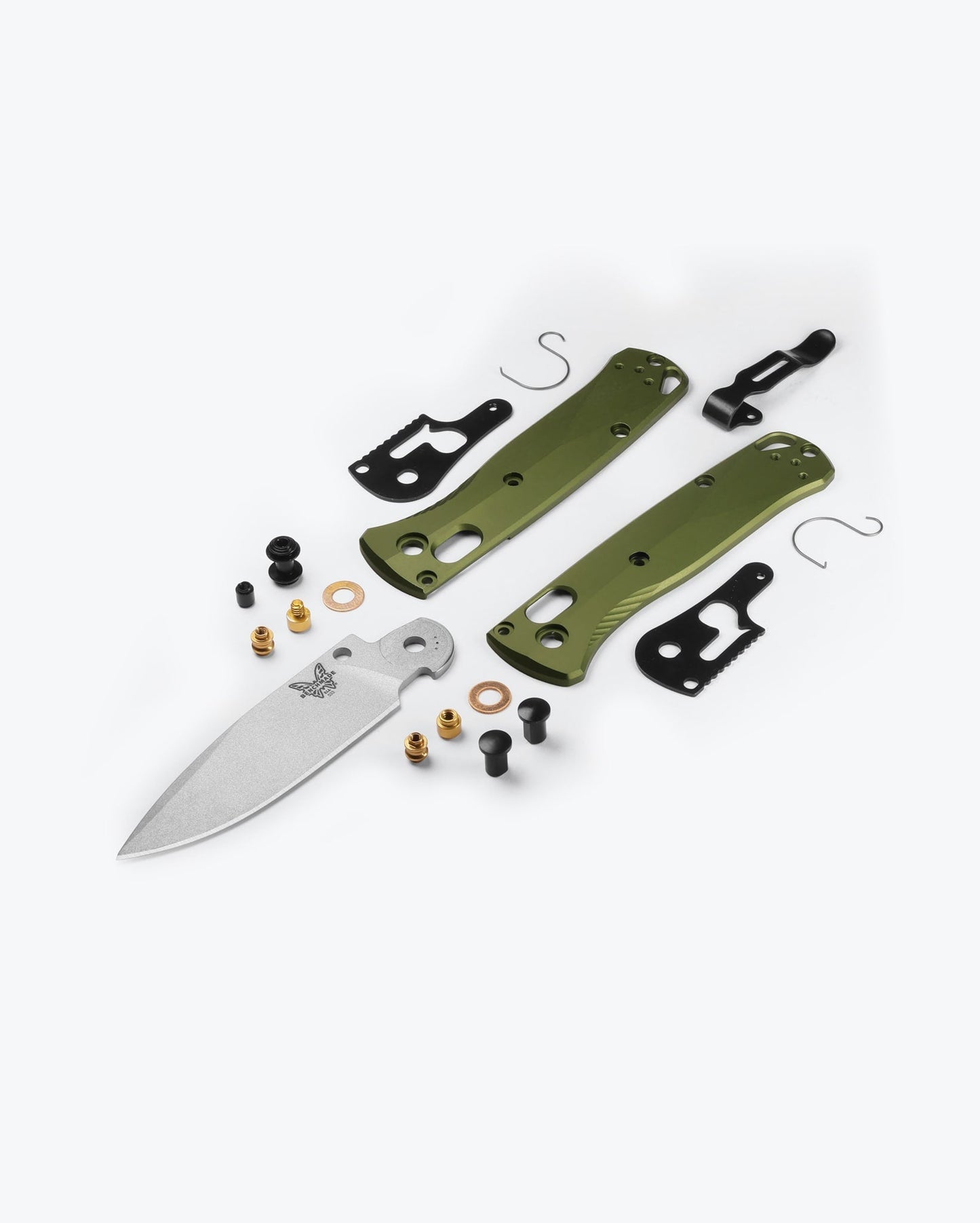 Benchmade Mini Bugout 533SL-10 Woodland Green anodized aluminum handle and component detail