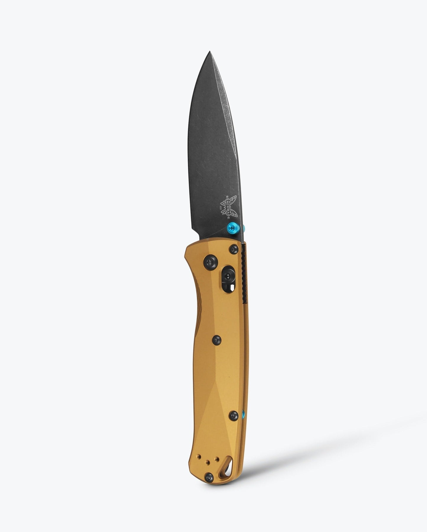 Benchmade Bugout 535BK-07 front view – 3.24″ M390 DLC drop point EDC folding knife, Burnt Brass aluminum