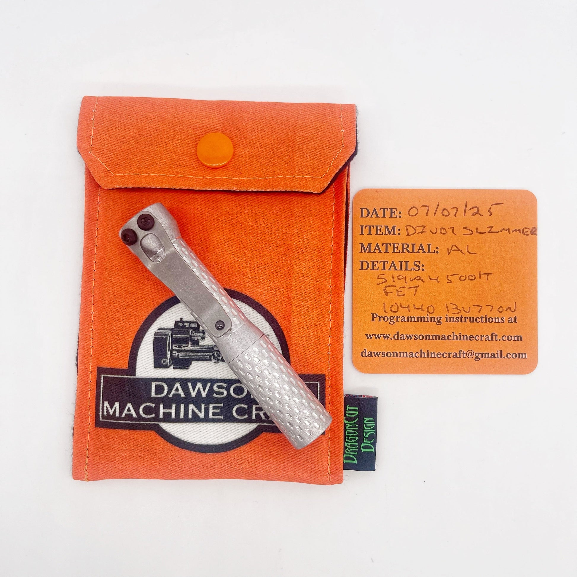 Dawson Machine Craft Divot Slimmer Aluminum EDC Flashlight – Tumbled Finish, 10440 Button Top