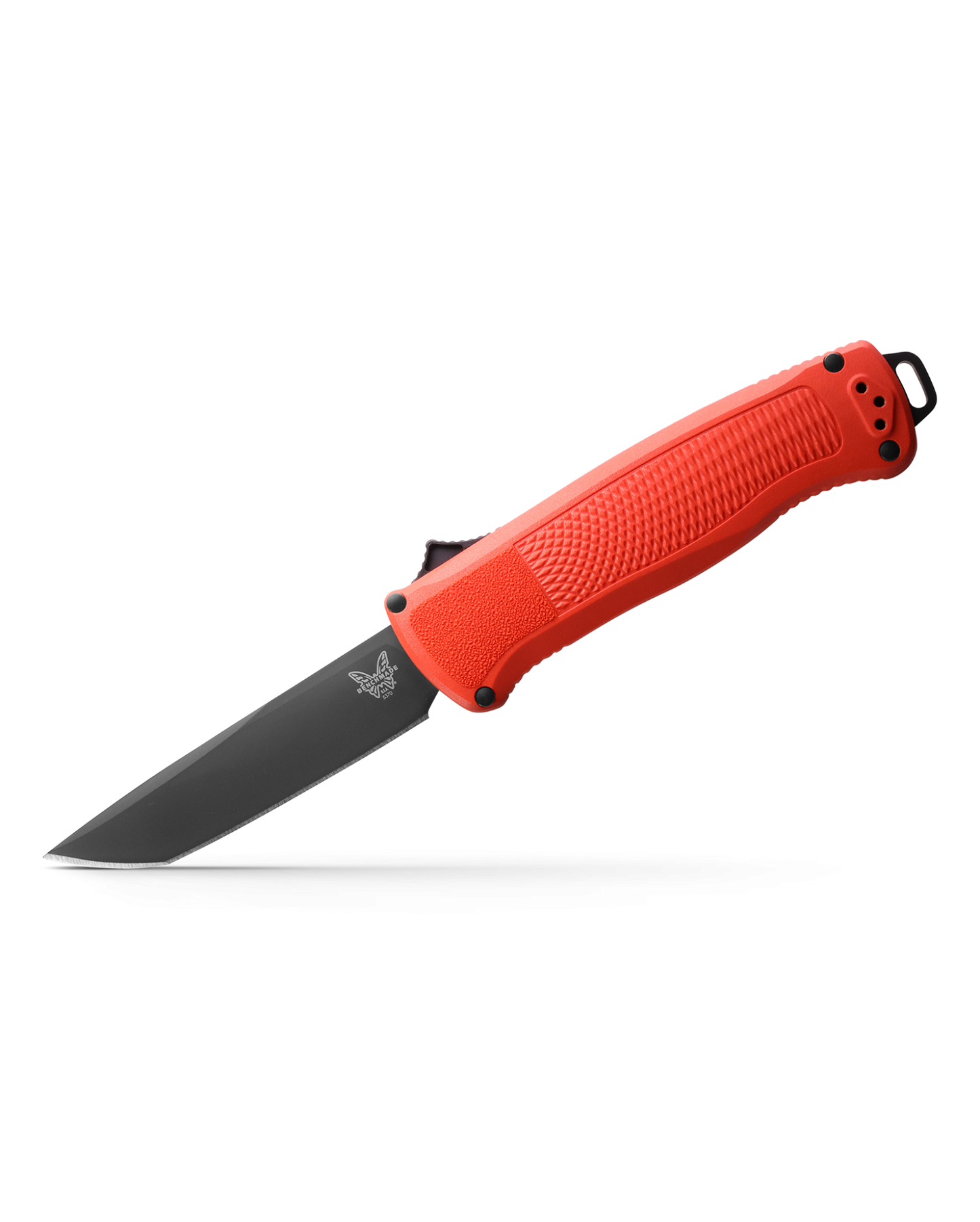 Benchmade 5370BK-04 Limited Shootout OTF AUTO Knife 3.51" CPM-CruWear Black DLC Tanto Blade, Mesa Red Grivory Handles