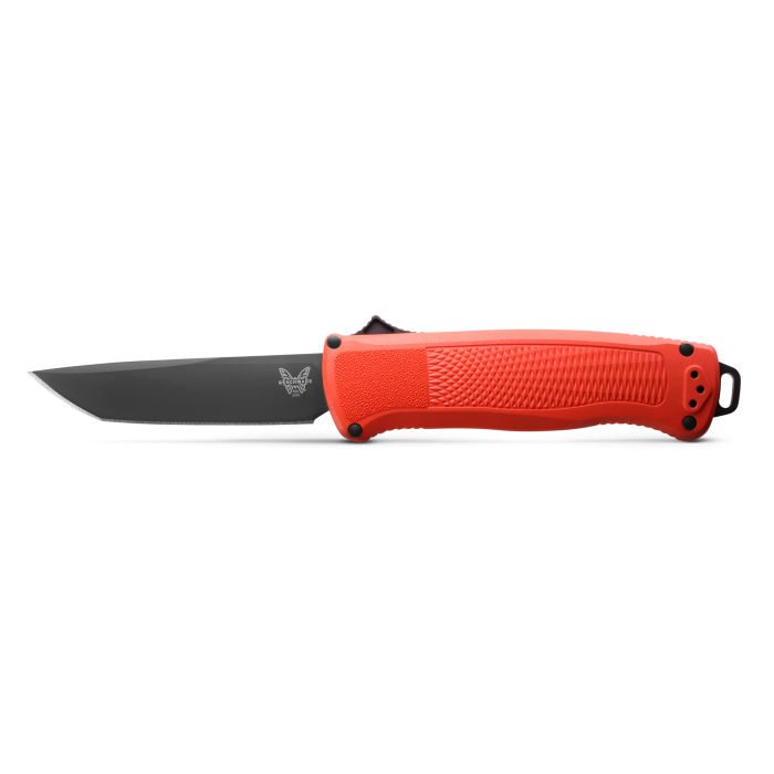 Benchmade 5370BK-04 Limited Shootout OTF AUTO Knife 3.51" CPM-CruWear Black DLC Tanto Blade, Mesa Red Grivory Handles