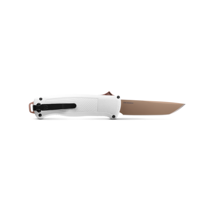 Benchmade Shootout 5370FE-02 Cool Gray Grivory handle and slider detail