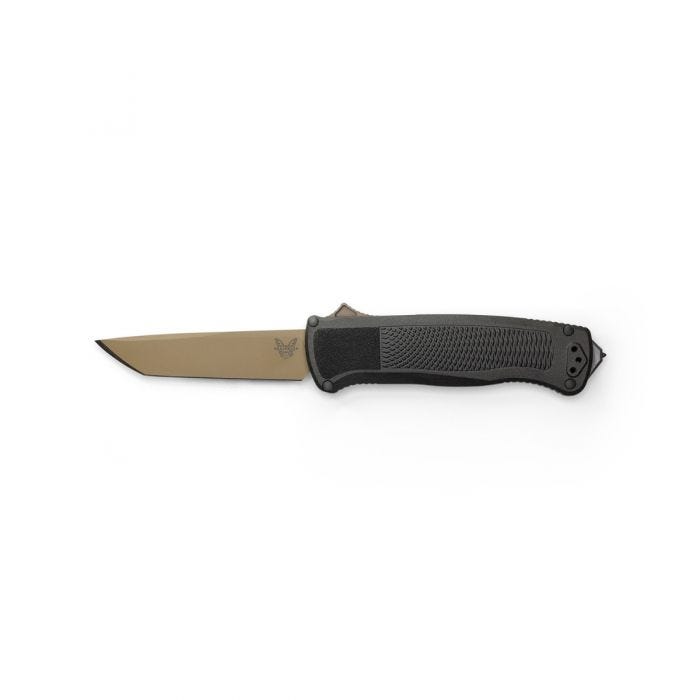 Benchmade Shootout 5370FE blade deployed showing CPM-CruWear FDE tanto