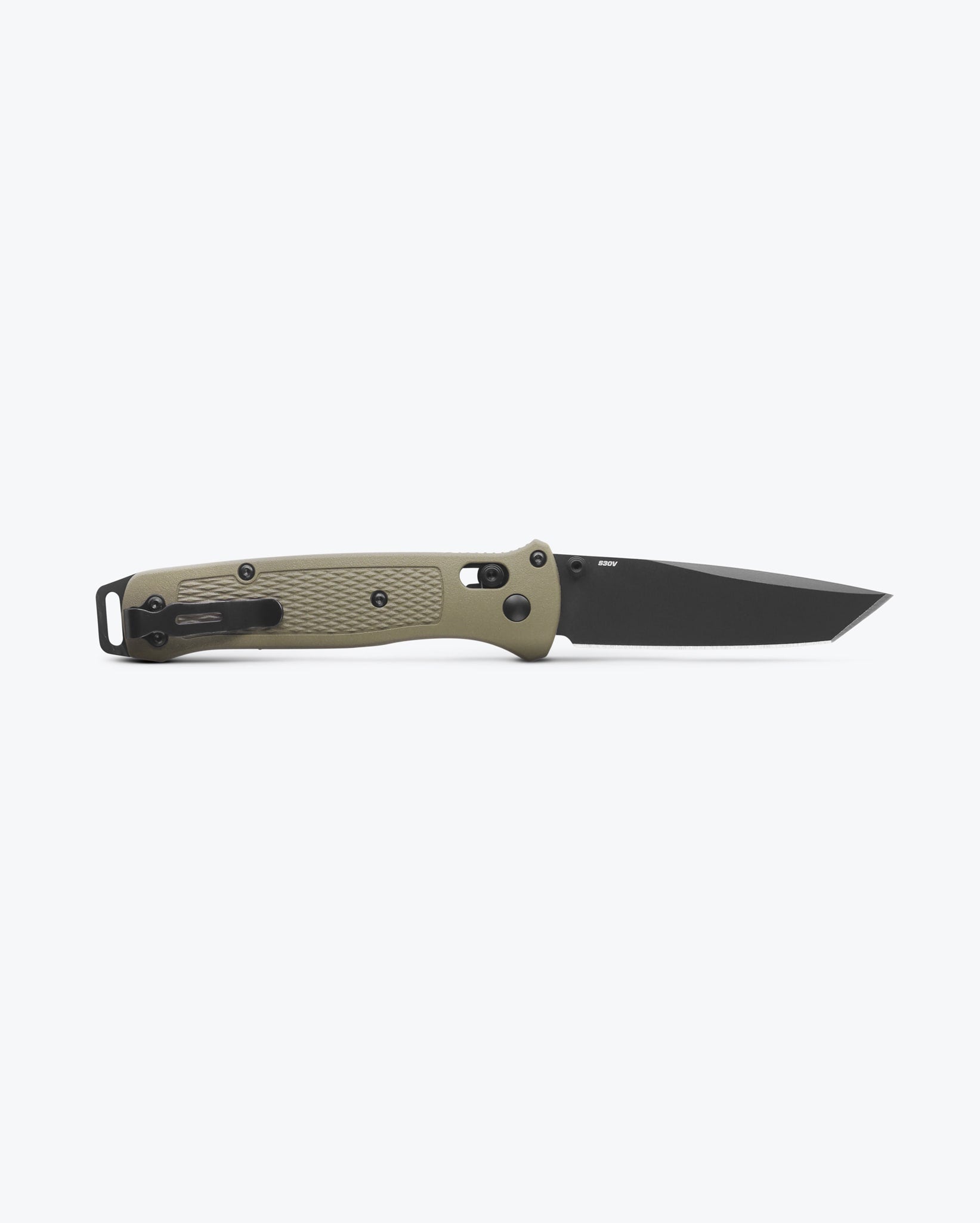 Benchmade Bailout 537BK-06 blade detail, graphite black Cerakote CPM-S30V tanto